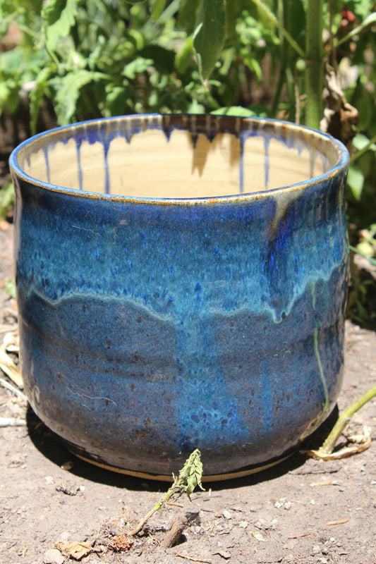 Blue drippy glaze mid-size planter