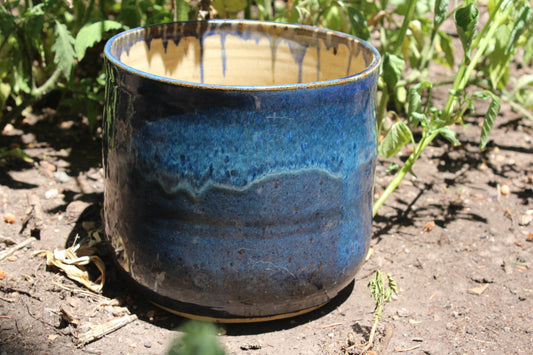 Blue drippy glaze mid-size planter